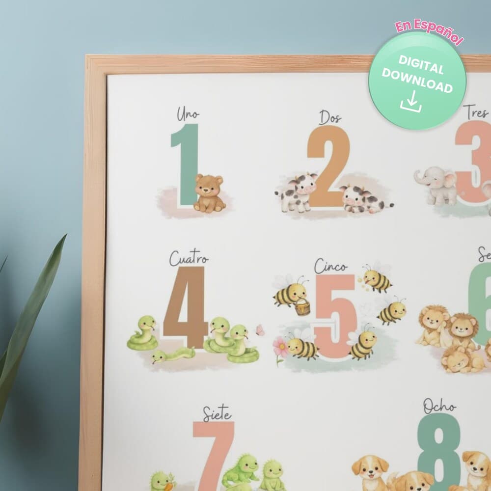 Póster imprimible de los números del 1 al 10 con animales