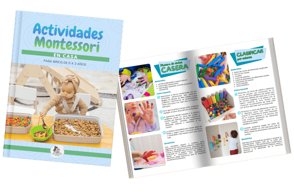 Portada y páginas interiores del ebook Actividades Montessori en casa